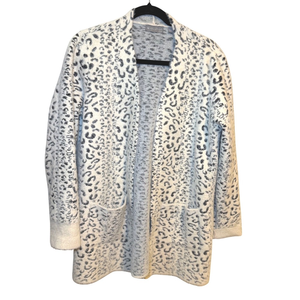 Evolution by Cyrus Womens‎ Leopard Print Fuzzy Eyelash Cardigan Sweater Large